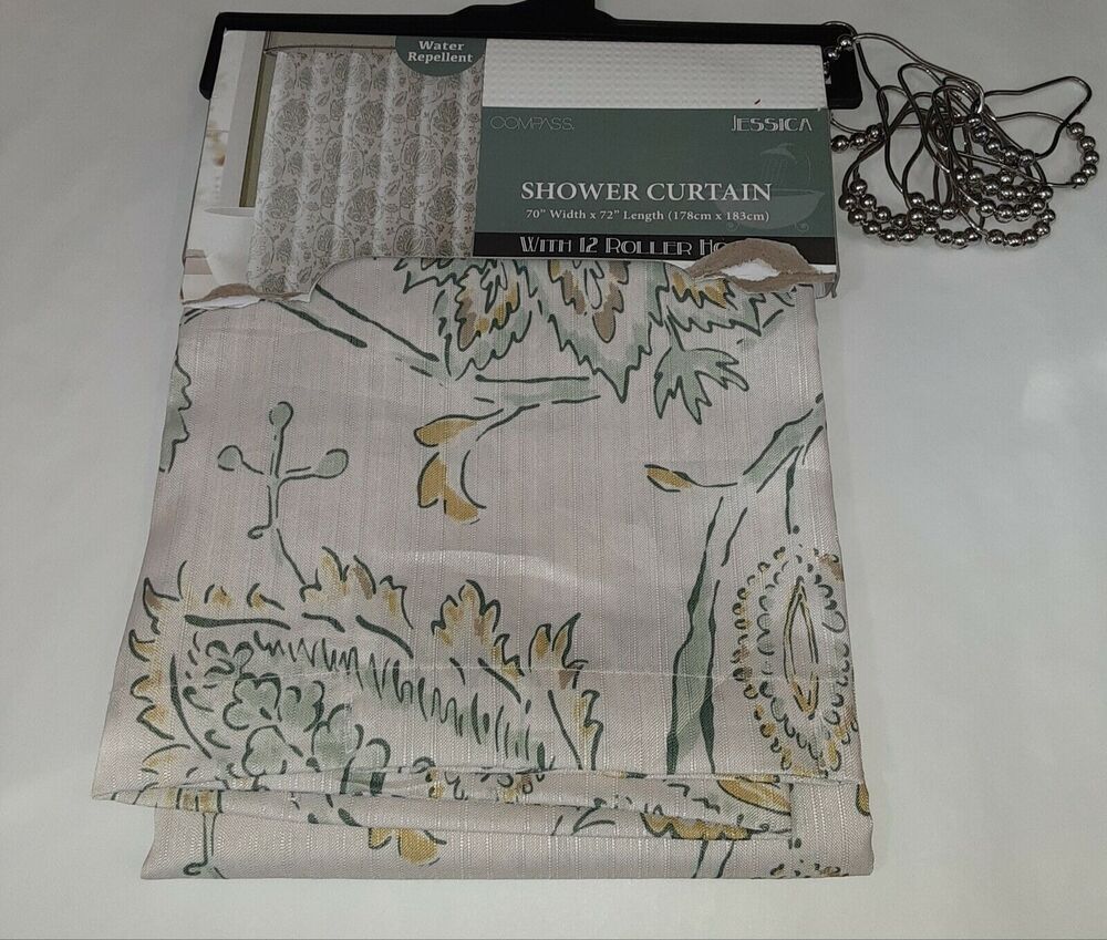 Compass Jessica Shower Curtain/12 Roller Hooks New 70x72 Soft Earthy...